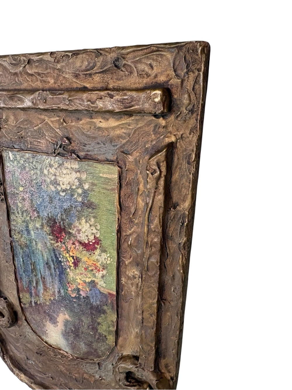 Antique Pilkington print on Folk Tramp Art Gold Wood Frame Wall - Picture 4 of 9